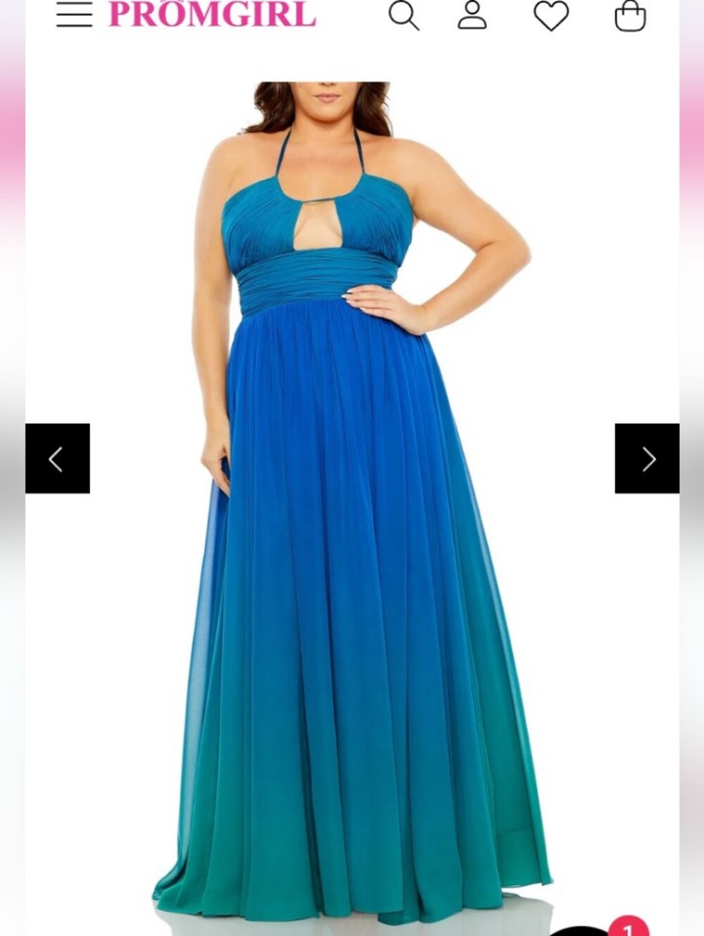Mac Duggal Teal to Blue Ombre Halter Maxi Dress